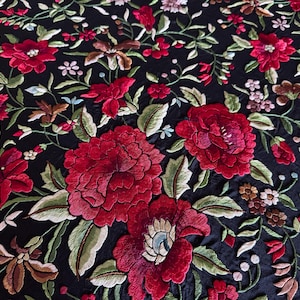 Rare Vintage Silk Manton de Manila – Museum-Quality Piano Shawl – Hand Embroidered Flamenco Shawl-1540 gr