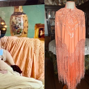 Flamenco silk shawl  with embroidery and long fringe. Mantón de Manila. Shawl like Cora Crawley / Downton Abbey