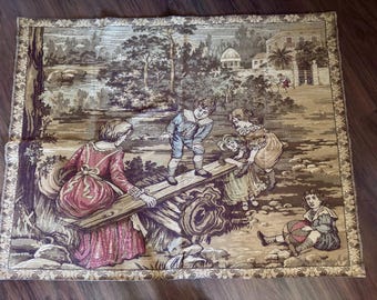 Vintage French Tapestry – Children Playing Scene – ca. 1920–1950