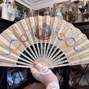 Exquisite 19th-Century Antique Fan – Hand-Painted Silk with Bucolic Scene