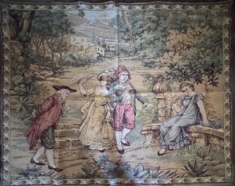 Vintage French Tapestry – Rococo Pastoral Scene – ca. 1920–1950