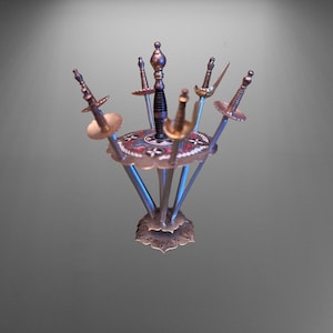 Zestaw mieczy koktajlowych z metalu w stylu vintage z emaliowaną podstawką – 6 miniaturowych mieczy. Świetny prezent