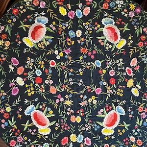 Vintage Silk Manila Shawl – Colorful Floral Embroidery with Hand-Tied Macramé Fringe