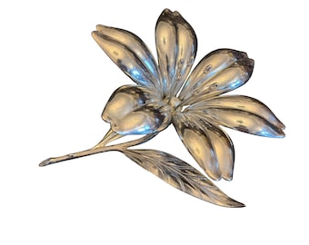 Vintage Spanish Flower Ashtray Set, Brass Alpaca Plated, Mid Century Smoking Accessory