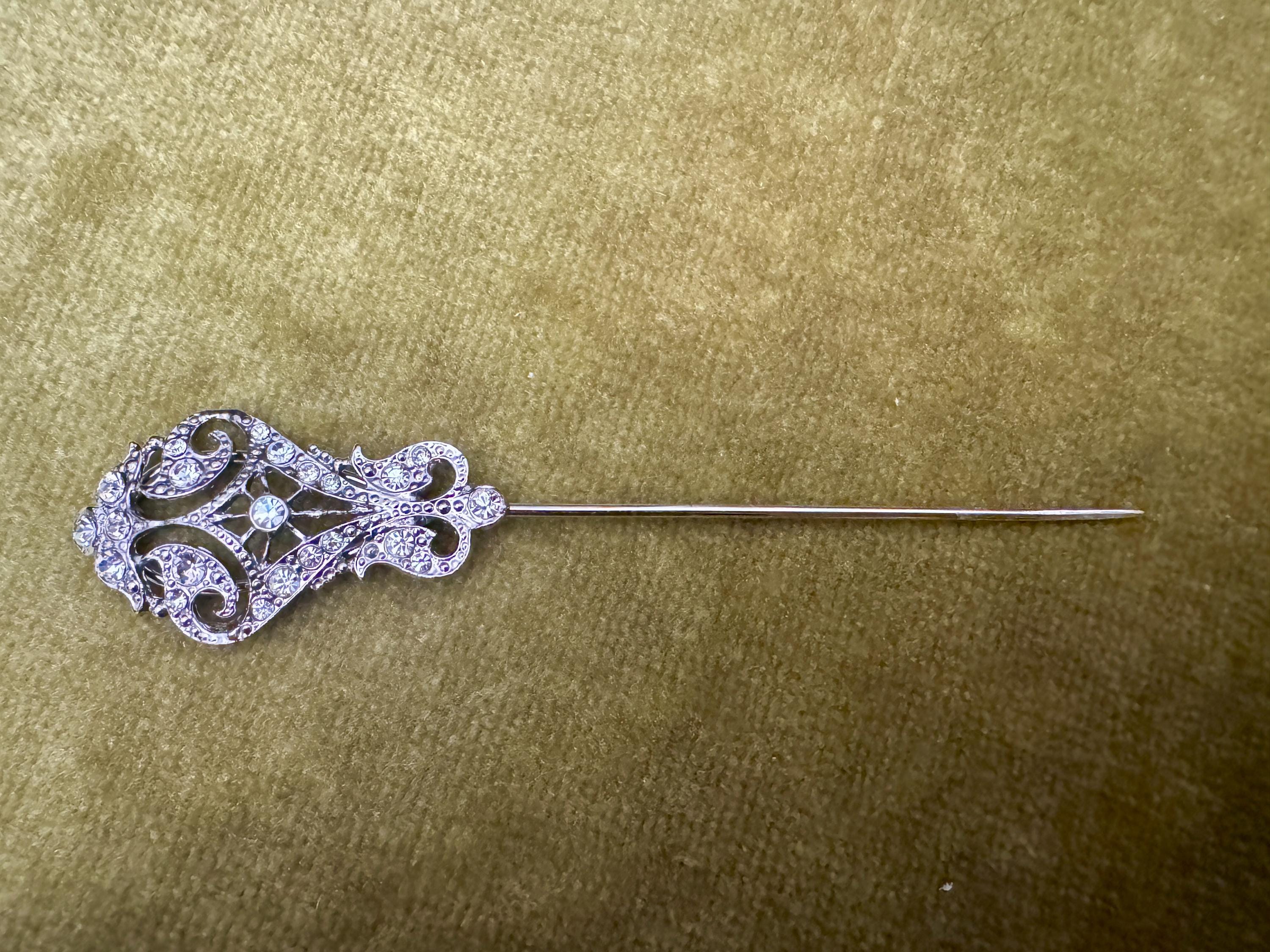 Vintage Art Deco Rhinestone And Silver Tone 7” Hat Pin I found a Art Deco hat pin from the 1920 it main image 2