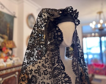 Vintage SPANISH LACE Mantilla-vintage Black Lace Veil. - Etsy display picture 3