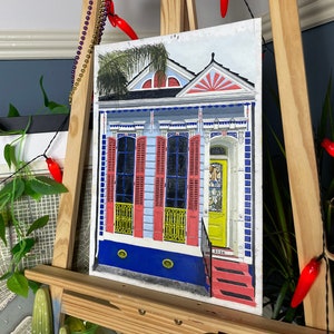 New Orleans Blue Marigny Shotgun Oil Painting