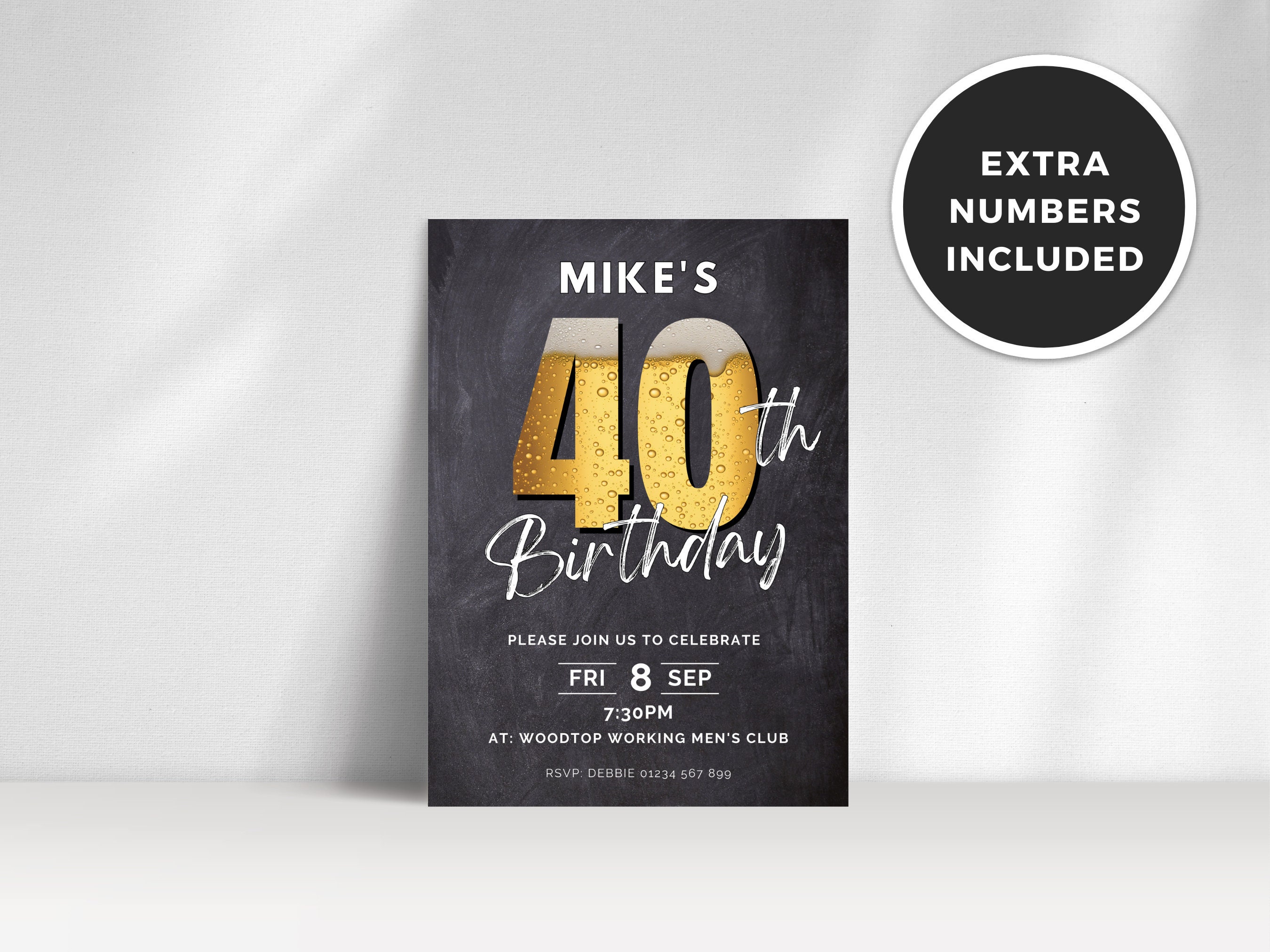 Men's 40th Birthday Party Invitation, Beer Invite, Any Age Number ...