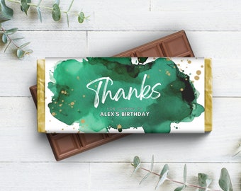 Emerald and Gold Chocolate Bar Wrapper, Aldi Choceur 40g, Hershey's Candy Label, Party Favour, Editable Gift for Guests, Canva Template GW1