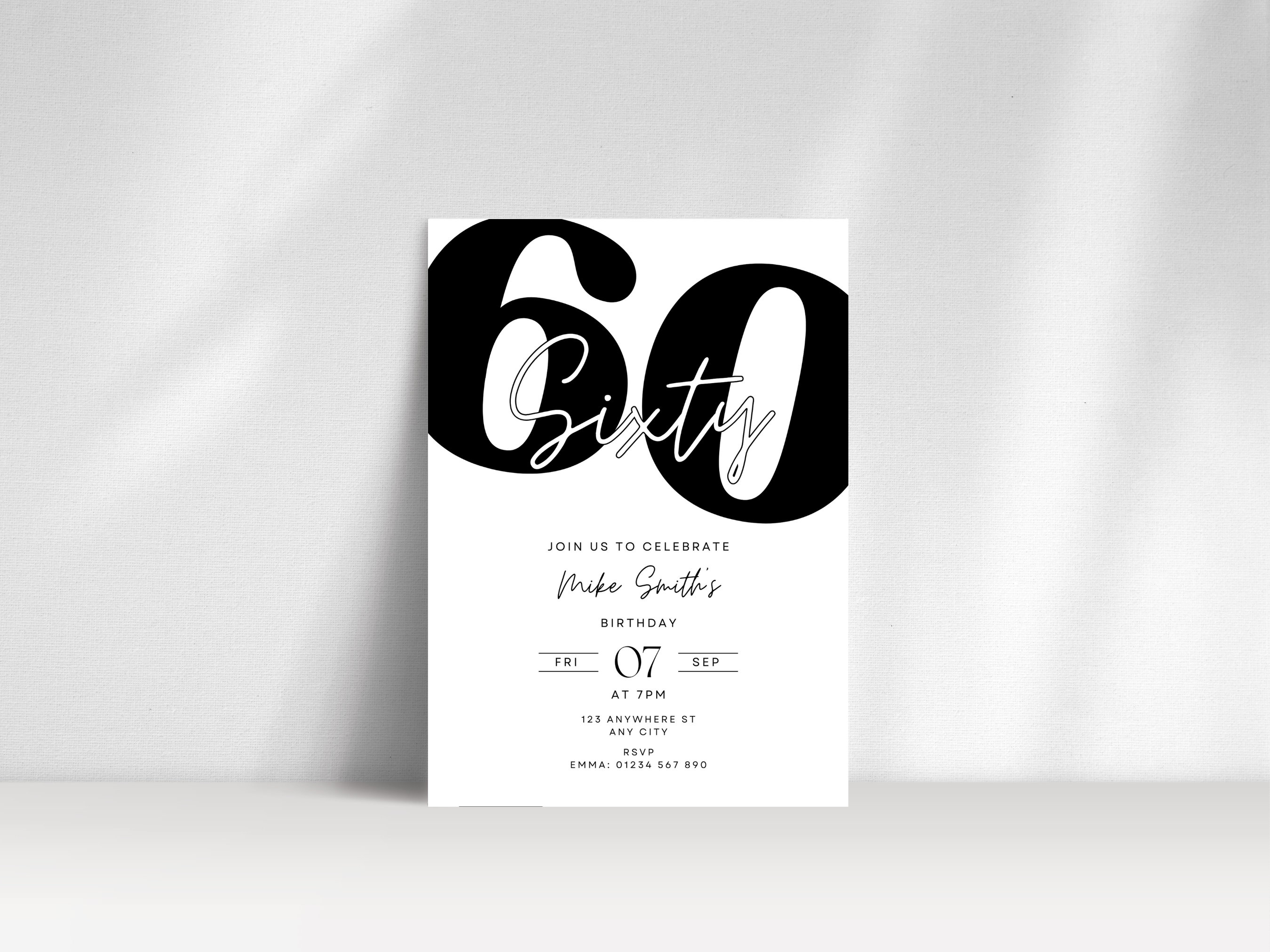 Black and White 60th Birthday Party Invitation Minimal Modern Etsy