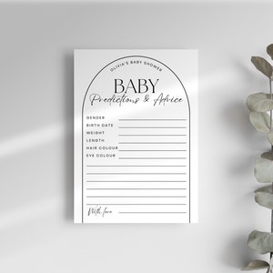 Scheda di previsione minimalista per bambini, consigli per la futura mamma, doccia per feste neutrale unisex, attività moderna, ricordo del bambino, gioco stampabile - M01