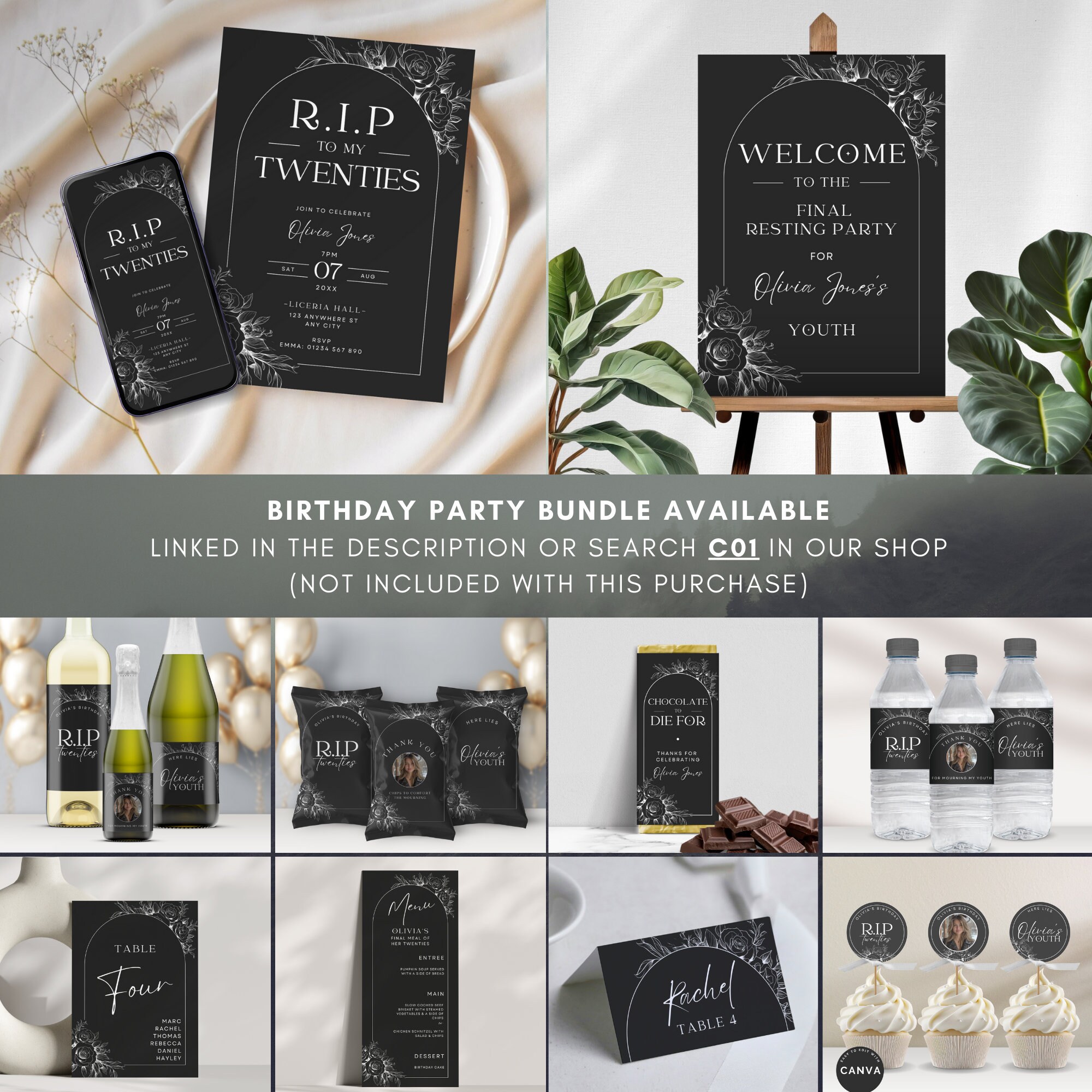 RIP Twenties Party Signs Pack, Funny Canva Templates for 30th Birthday ...