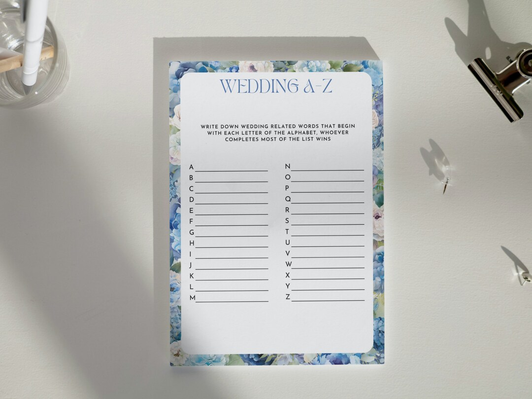 Wedding AZ Bridal Shower Game Bachelorette Party Activity Etsy