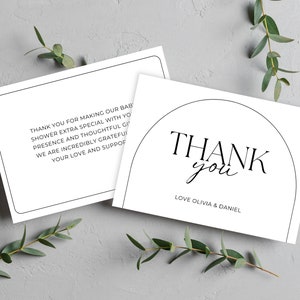 Tarjeta de agradecimiento de baby shower, carta de mejores deseos a los invitados, fiesta neutral unisex minimalista, niño o niña, plantilla de regalo moderna- M01