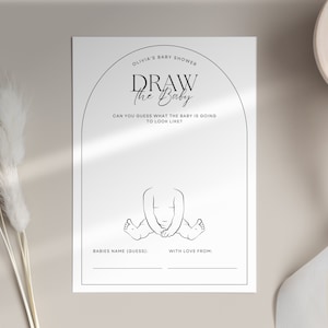 Draw the Baby, Baby Shower Game, Modern Minimal Printable Activity, For Boys or Girls Neutral, Entertain Guests Editable Template M01