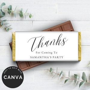 Minimal Modern Chocolate Bar Party Favour, Aldi Wrapper, Editable Canva Template, Digital download, Instant Printable reception notice - MIN
