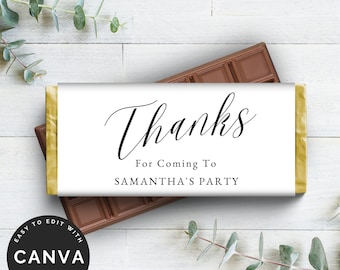 Minimal Modern Chocolate Bar Party Favour, Aldi Wrapper, Editable Canva Template, Digital download, Instant Printable reception notice - MIN