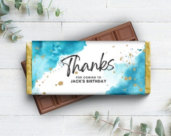Teal Blue and Gold Chocolate Bar Wrapper, Aldi Choceur 40g, Hershey's Candy Label, Party Favor, Editable Gift for Guests, Canva Template TW1