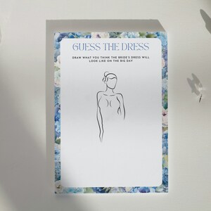 Guess the dress, Bridal Shower Game, Bachelorette Party Activity, Hen Night Blue Hydrangea Painted Floral Watercolor Garden, Joke Play BH1