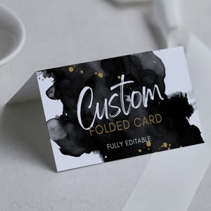 Food Tent Card, Buffet gefaltete Etiketten, Geburtstagsfeier Schwarz und Gold, Snack Schilder, Tischplatzkarte, bearbeitbare benutzerdefinierte Canva Vorlage BW1