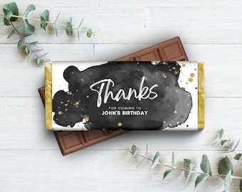 Black and Gold Chocolate Bar Wrapper, Aldi Choceur 40g, Hershey&#39;s Candy Label, Party Favour, Editable Gift for Guests, Canva Template - BW1