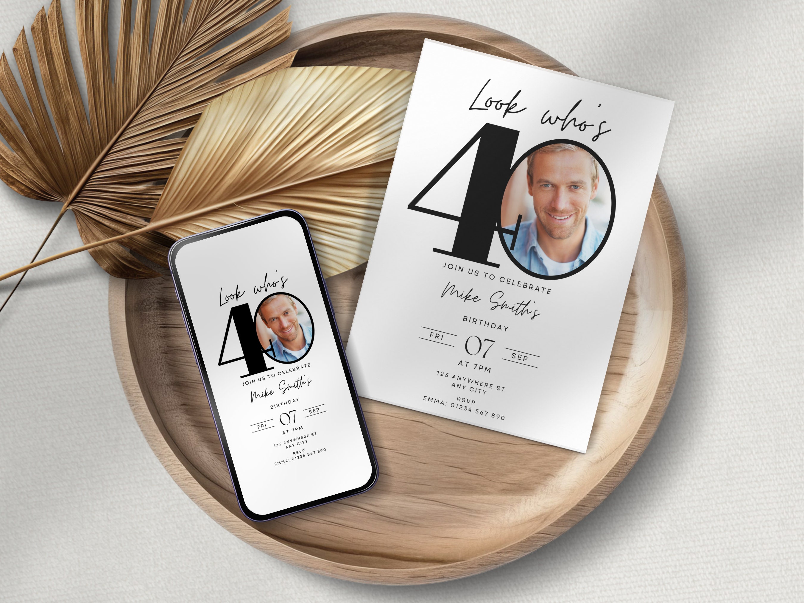 40th Birthday Photo Invitation, Minimal Modern Phone Text With Picture ...