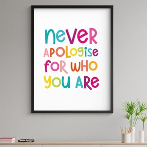 Never apologise for who you are | Inspirational Quote Print Wall Art | Positive Affirmation Poster | Motivation | Digital Print