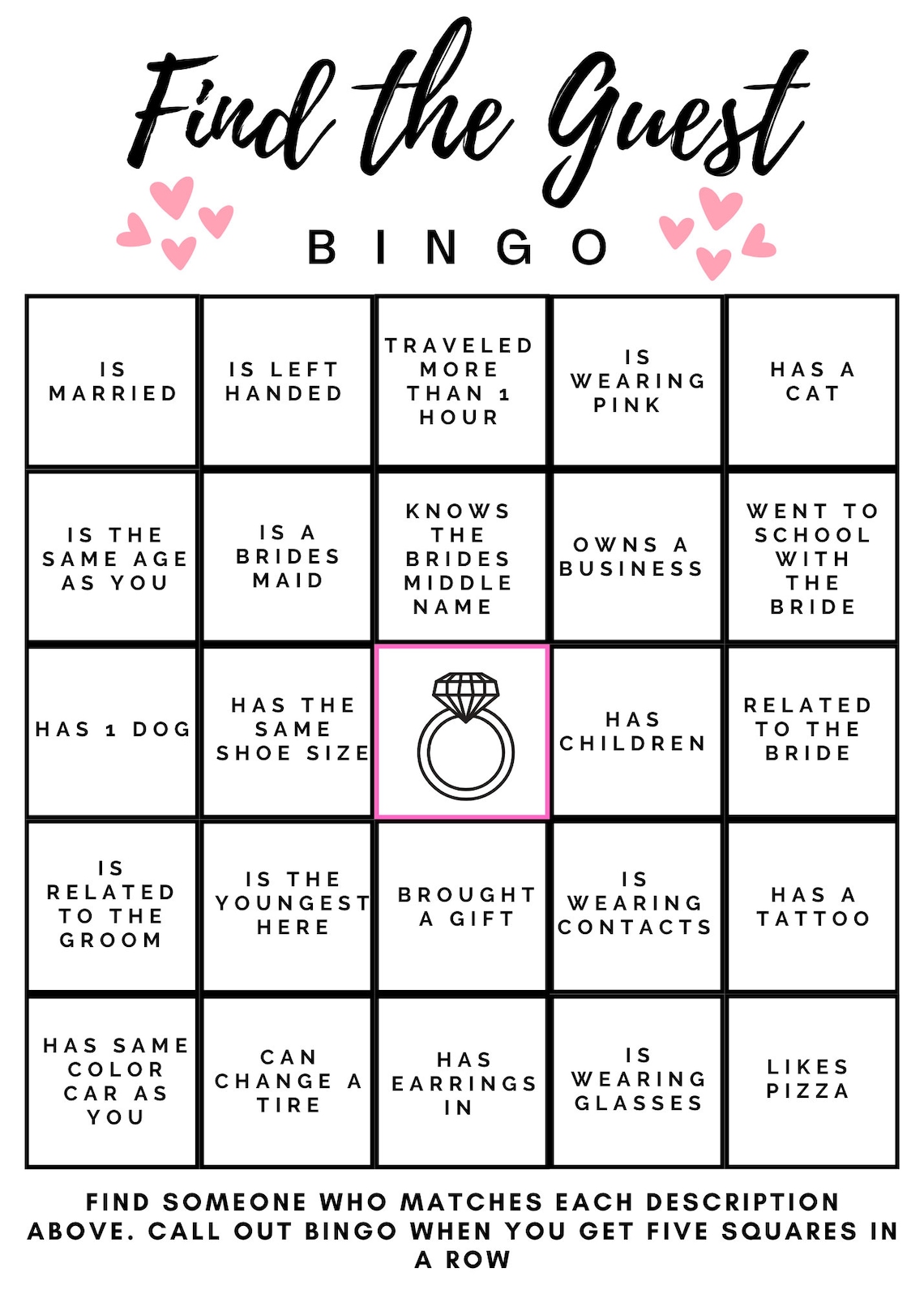 Bridal Shower Bingo Printable Card - Etsy