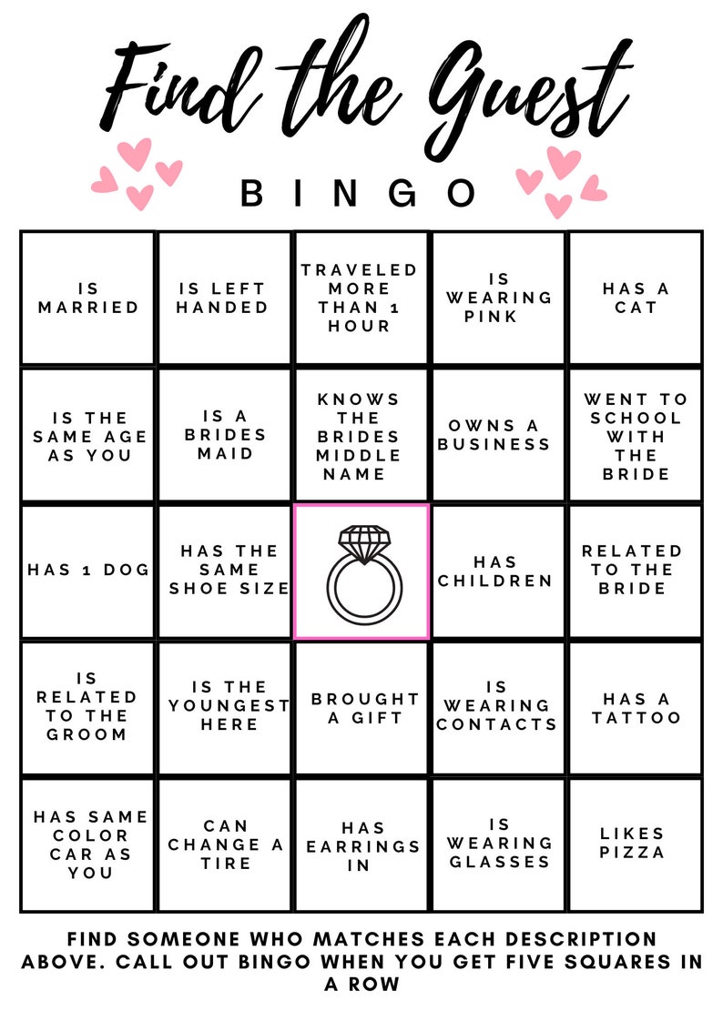 Bridal Shower Bingo Printable Card - Etsy