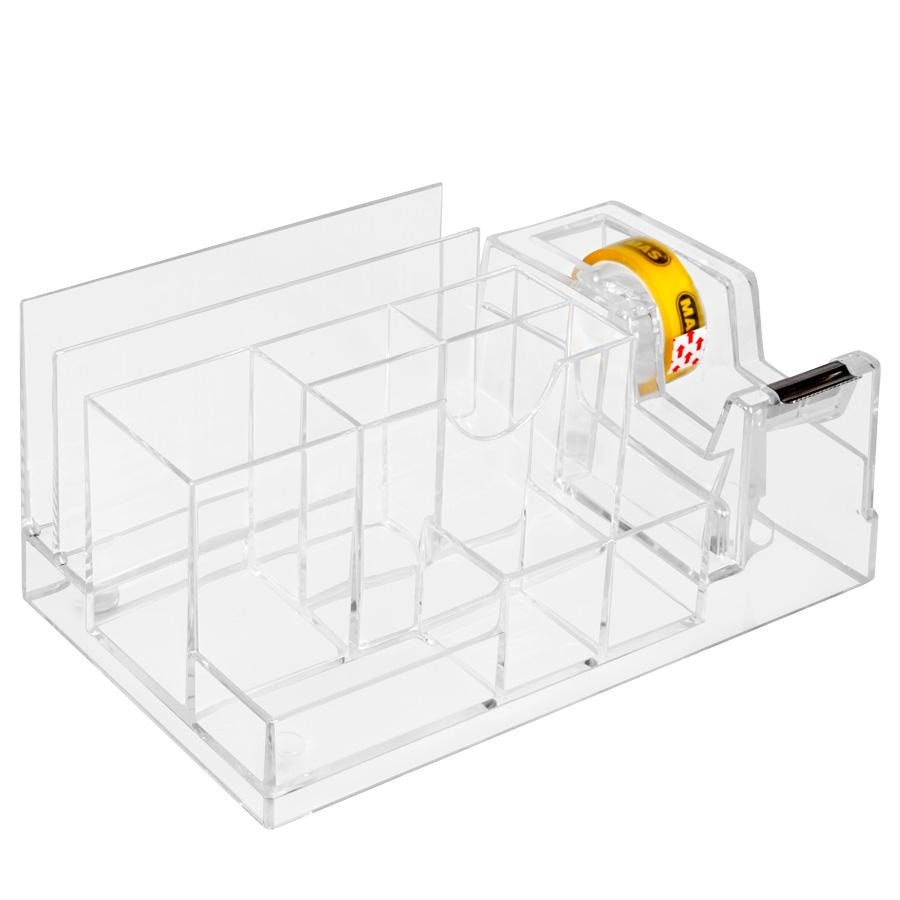 Acrylic Desk Organizer With Tape Cutter Clear Pencil Etsy