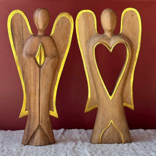 Figurine ange en bois - statuette ange gardien - statue artisanale en bois - Wooden angel figurine - guardian angel - handmade wooden statue