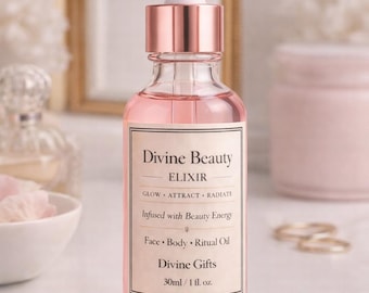 Divine Beauty Elixir – luxe glow-olie voor gezicht en lichaam, attractieolie, vrouwelijke energieuitstraling, zelfliefde huidverzorging met vitamine E | Cadeau