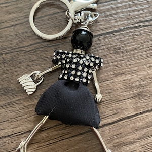 Schwarze Strass Puppen Schlüsselanhänger, Handtasche, Gürtel Handyanhänger. Geschenk für sie, Geburtstag, süßes Geschenk, Spaß, niedlich. Geldbörse Charm, Schmuck.