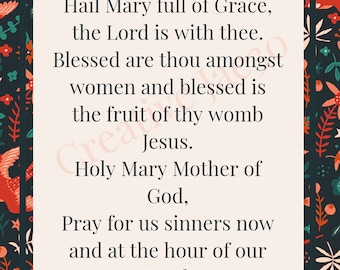 The Hail Mary Prayer Card. A5 with Envelope | Catholic | Christian | Gift | Keepsake | Holy