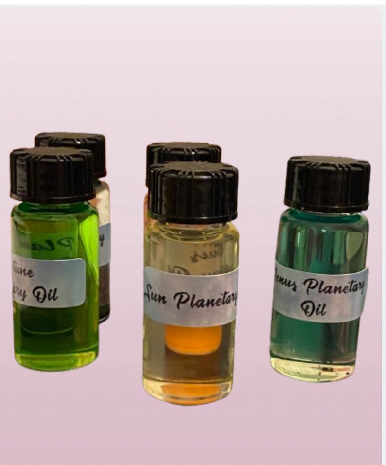 Planetary Ritual Oils 5 X Planetary Magical Oils 10ml Bottle. - With Crystals. Sun, Uranus ...