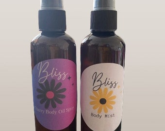 Set of 2 Scented Body Oil Spray & Body Mist, Choose your Scent.  Strawberry, Vanilla, Cherry, Mango, Grape, Lemon, Rose, Jasmine, Musk 100ml