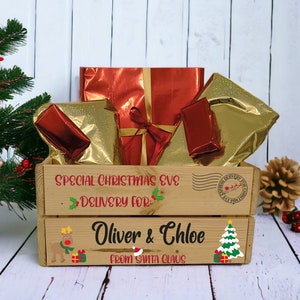 Personalised Christmas Eve Wooden Crate Box Special Christmas Eve Delivery From Santa Claus Personalised Printed Xmas Box