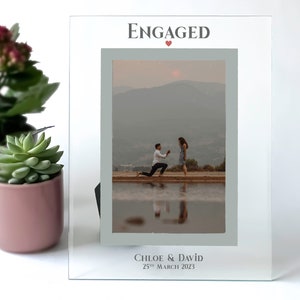 Personalised Engagement Gift for Couples Engaged Photo Frame Gift For Fiancée Fiancé  6x4" 7x5" Clear & Silver Bevelled Glass Frame
