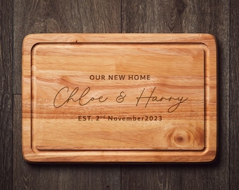 Tabla de cortar para casa nueva, regalo personalizado para inauguración de la casa, tabla de cortar de madera grabada, regalo para un hogar dulce hogar, decoración para inauguración de la casa