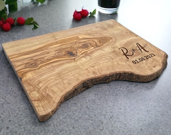 Personalised Rustic Olive Wood Cutting Board, Engraved Cheese Board Wedding Gift, Anniversary Gift, Engagement Gift,  New Home Gift
