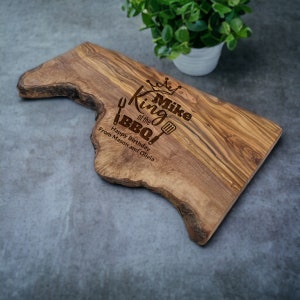 Oliver wood cutting board engraved with King of the BBQ birthday gift
