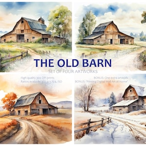 Old Barn Painting | Set of 4 Watercolor Prints | Prints of Old ...