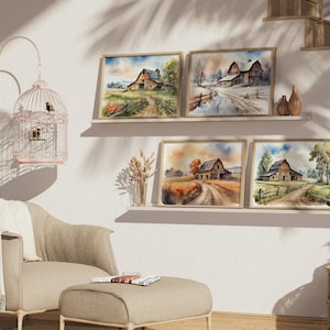 Old Barn Painting | Set of 4 Watercolor Prints | Prints of Old ...