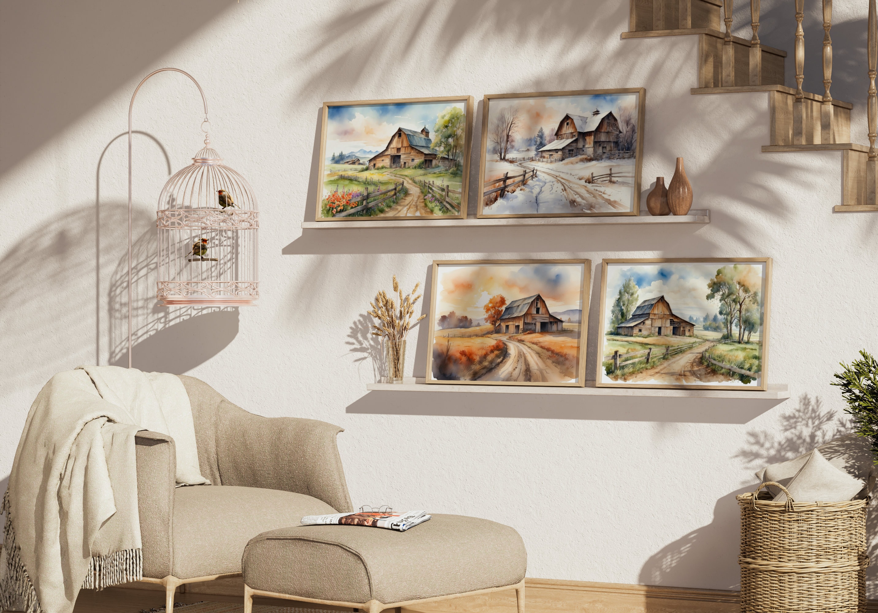 Old Barn Painting | Set of 4 Watercolor Prints | Prints of Old ...