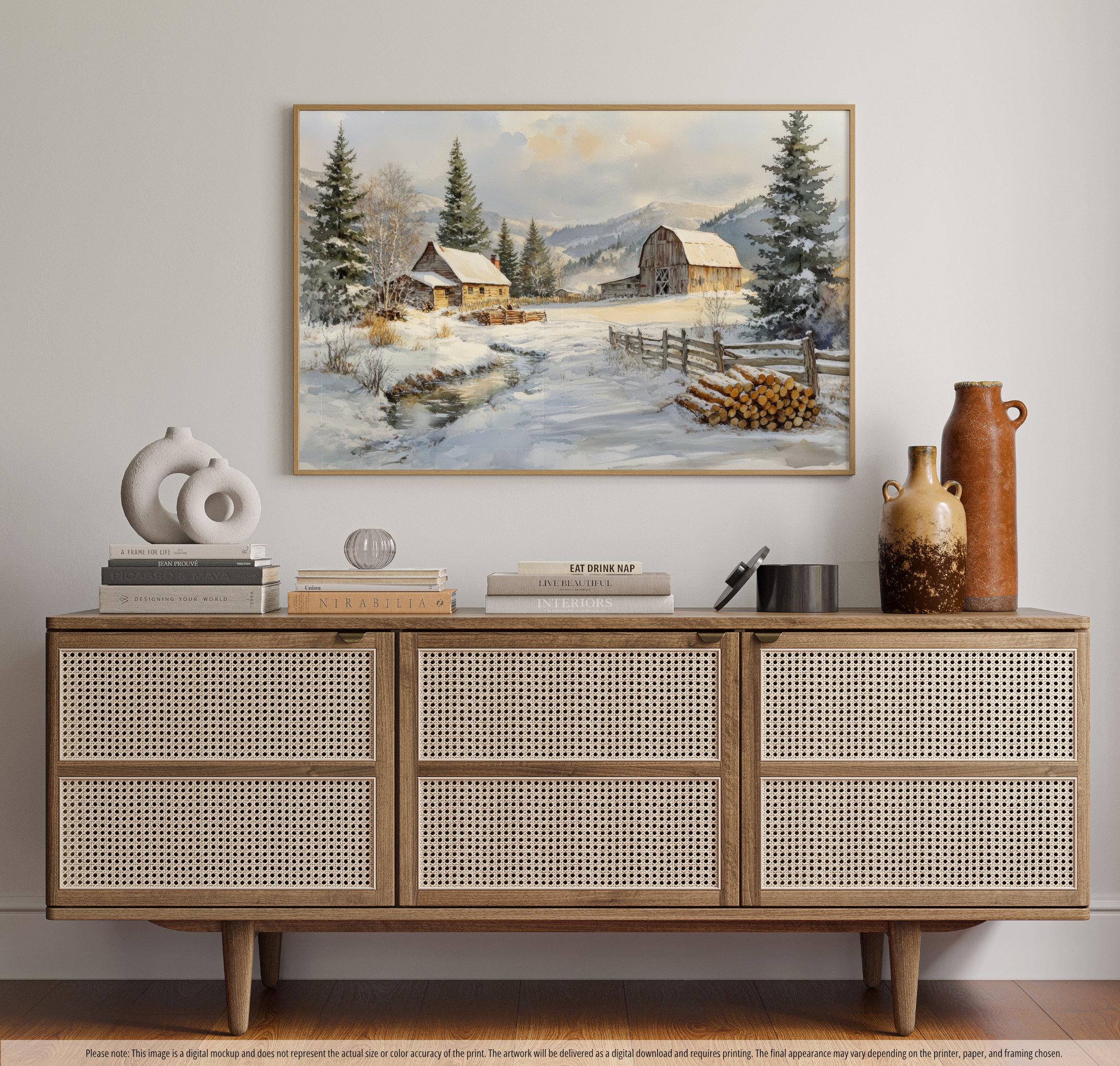 Cozy Winter Old Barn Paintings | Bundle of 4 Watercolor Prints | Prints ...