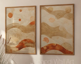 Japandi Wall Art Prints - Set of Two | Abstract Minimalist Artwork | Japanese Art Aesthetics |  Extra Large Printable Poster