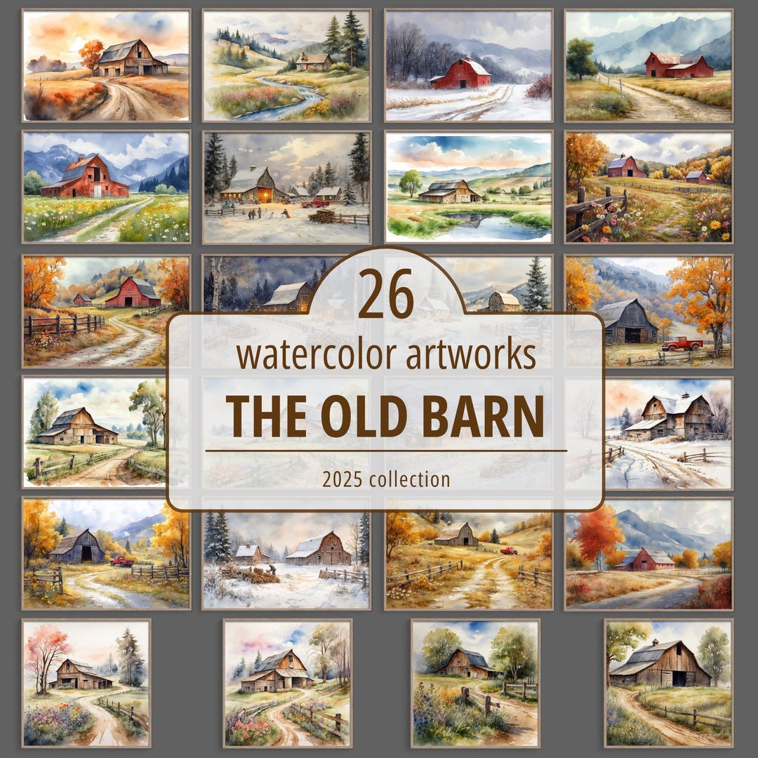 Old Barn Watercolor Paintings Collection | Bundle of 26 Artworks ...