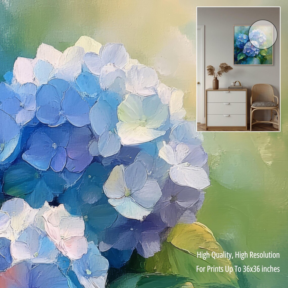 Blue Hydrangea - Oil Painting on Canvas | Digital Print for Instant ...