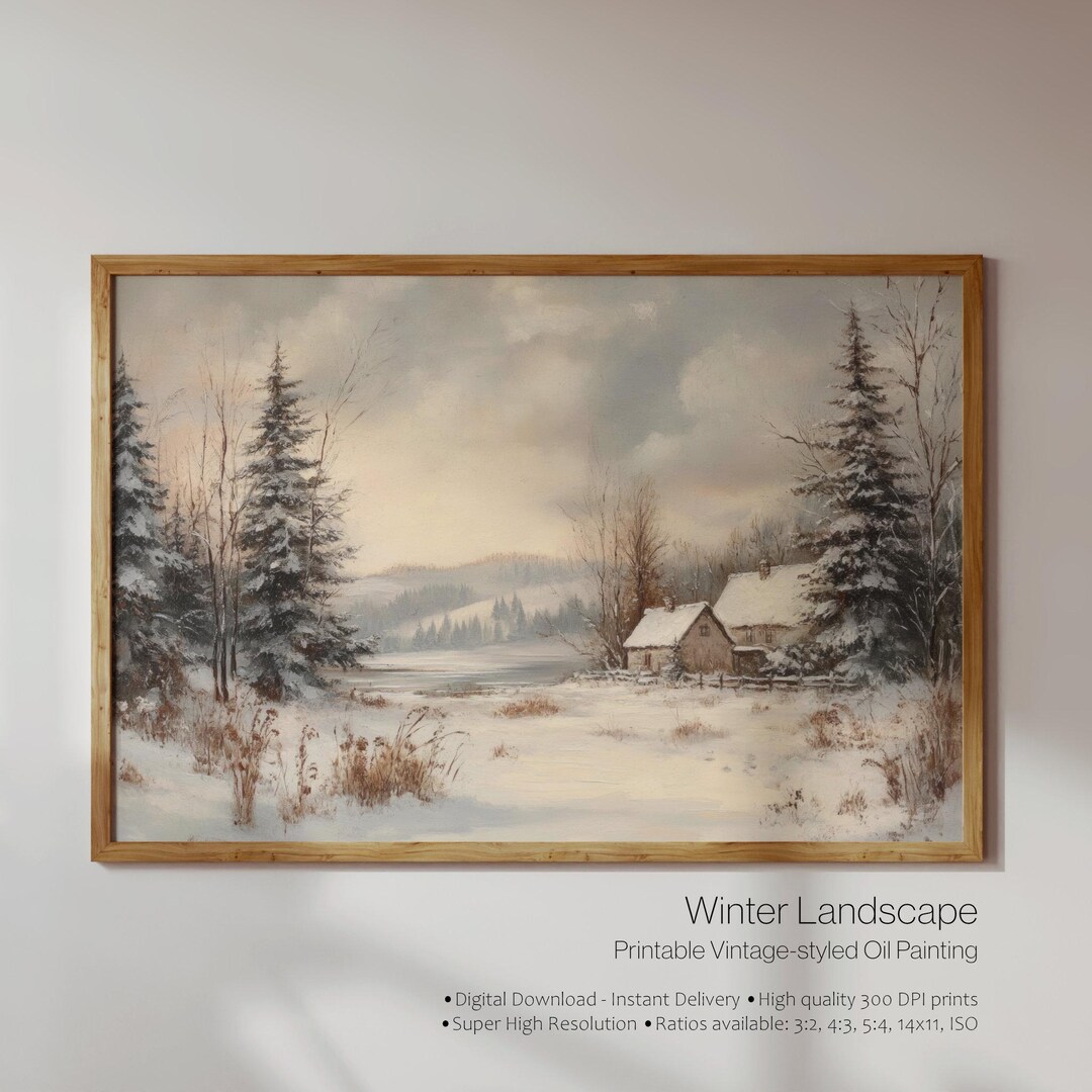 Winter Landscape Art Print | Vintage Styled Wall Decor | Antique Rustic ...
