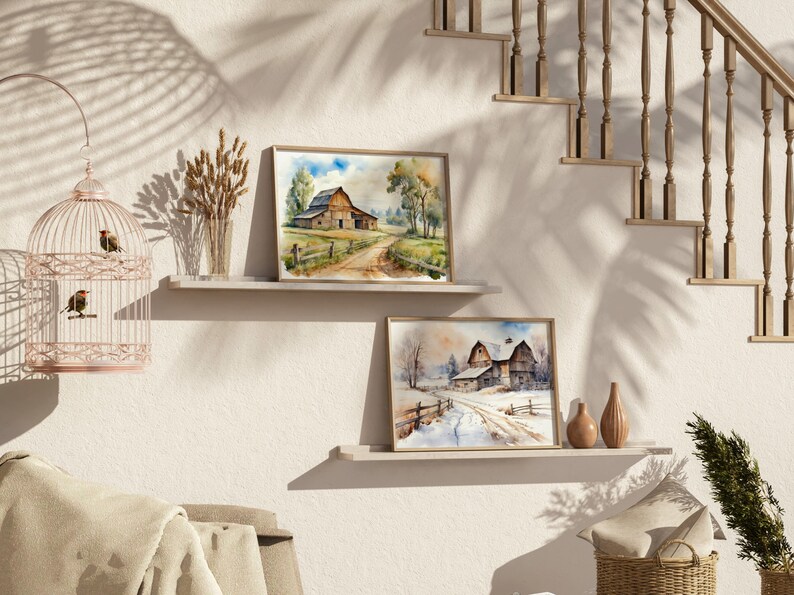 Old Barn Painting | Set of 4 Watercolor Prints | Prints of Old ...